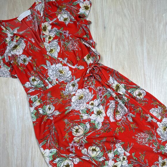 Superfoxx Orange Floral Wrap Summer Casual Midi Boho Cottagecore Dress Medium - Picture 7 of 16
